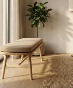 Modern Shesham Wood Bench With Leather Seat