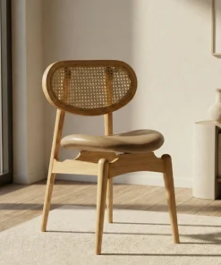 Exclusive Back Caned Chair With Leather Seat