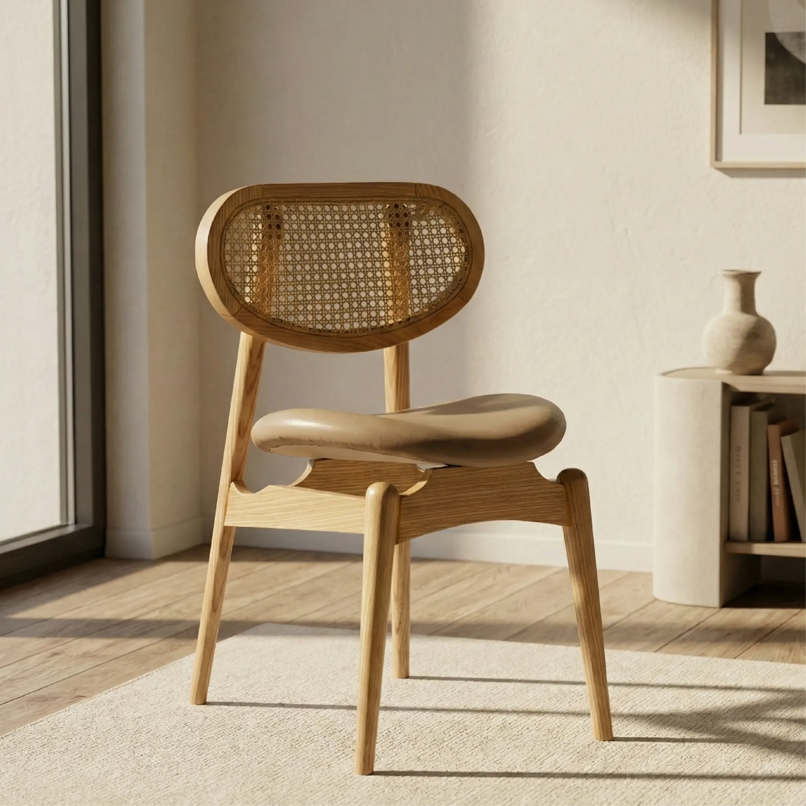 Exclusive Back Caned Chair With Leather Seat