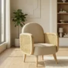 Canned Oak Chair With Cusion Leather Back and Seat