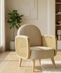 Canned Oak Chair With Cusion Leather Back and Seat