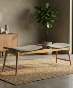 Outdoor Shesham Wood Bench with Leather Seat