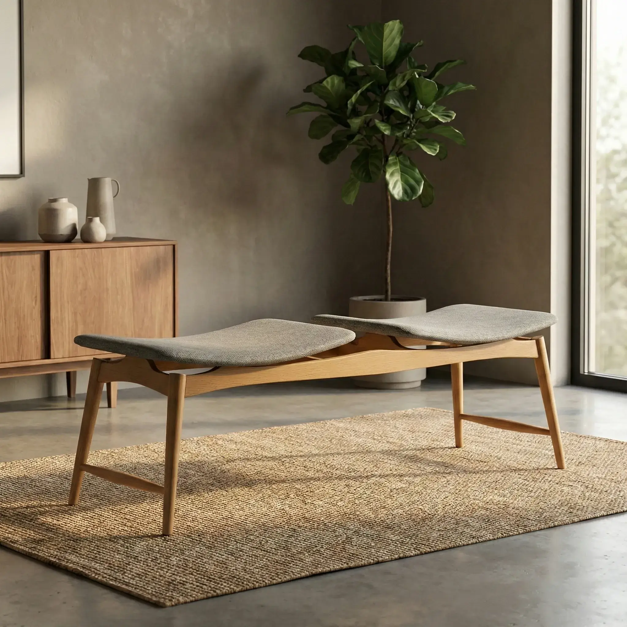 Outdoor Shesham Wood Bench with Leather Seat