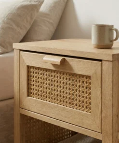 Alternative view of The Cane-Drawer Accent Table - Concealed storage. Textural charm.